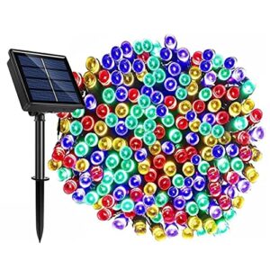 lacharm solar christmas lights outdoor waterproof, 200 led 72 ft solar string lights multicolor, 8 modes solar twinkle lights for garden yard tree party patio fence holiday wedding decoration