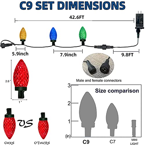 Anycosy Christmas Lights, 32.8 Ft 50 LED C9 Christmas Lights with Timing Function Waterproof and Connectable Plug for Home Party Garden Decor Outdoor Christmas Decorations WC-50