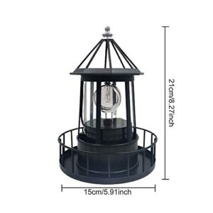 LED Solar Powered Lighthouse, 360 Degree Rotating Lamp Courtyard Decoration Waterproof Garden Smoke Towers Statue Lights for Outdoor Garden Pathway Patio,Black