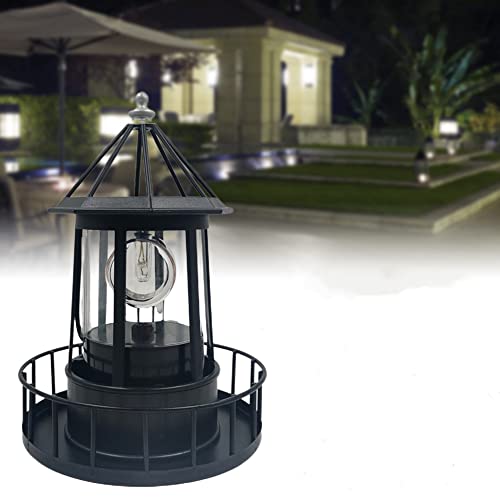 LED Solar Powered Lighthouse, 360 Degree Rotating Lamp Courtyard Decoration Waterproof Garden Smoke Towers Statue Lights for Outdoor Garden Pathway Patio,Black