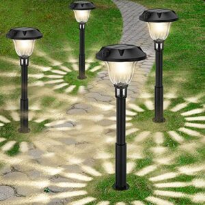 gulliva solar pathway outdoor lights, 4 pack tall and large solar garden lights outdoor waterproof with warm white color, sunshine pattern, breathing mode for yard/patio/pathway/walkway/driveway