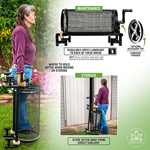 Rolling Garden Sifter with 1/2 in. Heavy Duty Screen and Accessories (1/4 in. Screen, Removeable Top, & Holding Bands)