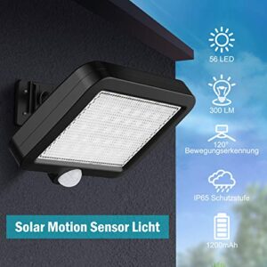 MPJ Solar Light Outdoor, 56 LED Solar Light Outside with Motion Detector, IP65 Waterproof, 120° Lighting Angle, Solar Wall Light for Garden with 16.5ft Cable