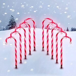10 pack 21in candy cane pathway lights (with stakes) outdoor markers christmas decorations lights with 8 lighting modes, for xmas holiday party walkway patio garden decor
