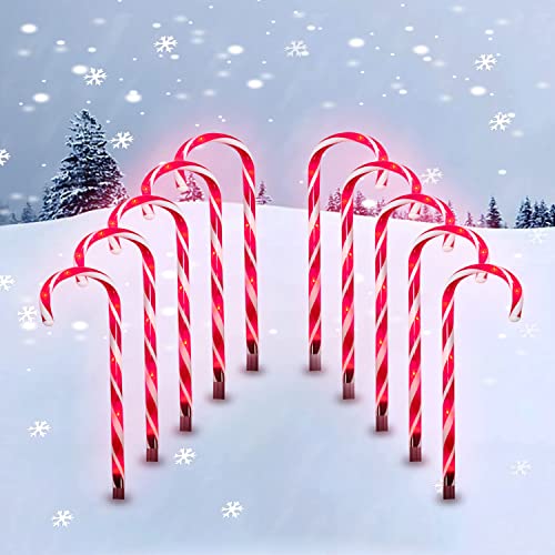 10 Pack 21in Candy Cane Pathway Lights (with Stakes) Outdoor Markers Christmas Decorations Lights with 8 Lighting Modes, for Xmas Holiday Party Walkway Patio Garden Decor