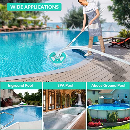 POOLKEY Upgraded Heavy Duty Pool Vacuum Head, Deluxe 15'' Triangular Shape with 18 Bottom & Corner Brushes, Wheels, 360° Rotatable Pole Connector Pool Vacuum Head for Above Ground Pool Inground Pools