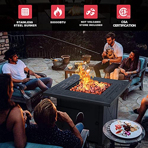 QGMEI90 Outdoor Propane Firepit Table 32in Propane Gas Fire-Pit Table 50,000 BTU Auto-Ignition Fire-Pit Look Square for Patio and Garden