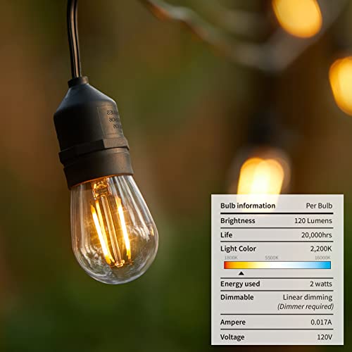 96FT(2 * 48FT) String Lights Outdoor, Shatterproof Cafe Lights with 15 LED S14 Waterproof Bulbs, Patio Lights NO Remote, Hanging Lights for Outside Garden Party Balcony Backyard Bistro Porch