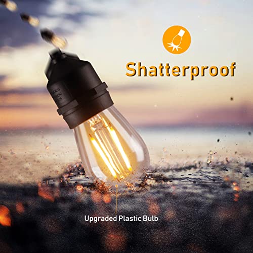 96FT(2 * 48FT) String Lights Outdoor, Shatterproof Cafe Lights with 15 LED S14 Waterproof Bulbs, Patio Lights NO Remote, Hanging Lights for Outside Garden Party Balcony Backyard Bistro Porch