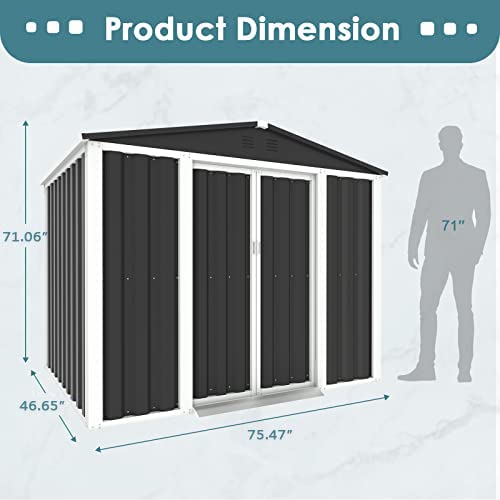 Crownland 4' x 6' Outdoor Garden Storage Shed, Sliding Door Outdoor Lawn Steel Roof Style Sheds with Air Vent for Garden, Lawn, Backyard (Gray)