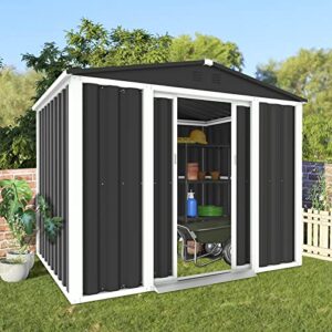 crownland 4′ x 6′ outdoor garden storage shed, sliding door outdoor lawn steel roof style sheds with air vent for garden, lawn, backyard (gray)