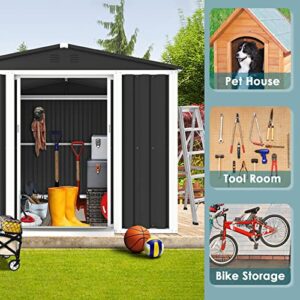 Crownland 4' x 6' Outdoor Garden Storage Shed, Sliding Door Outdoor Lawn Steel Roof Style Sheds with Air Vent for Garden, Lawn, Backyard (Gray)