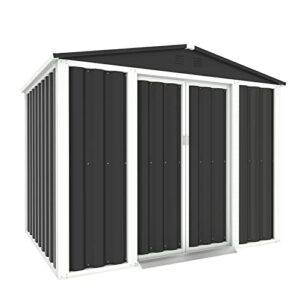 Crownland 4' x 6' Outdoor Garden Storage Shed, Sliding Door Outdoor Lawn Steel Roof Style Sheds with Air Vent for Garden, Lawn, Backyard (Gray)