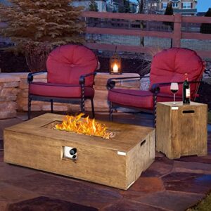 Tangkula 2 Pieces Outdoor Propane Fire Pit Table Set, Patiojoy 48 Inch Rustic 50,000 BTU Rectangular Gas Fire Pit Table with 20 lbs Tank Side Table, Lava Rocks, Cover for Patio, Garden, Yard