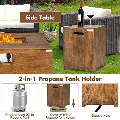 Tangkula 2 Pieces Outdoor Propane Fire Pit Table Set, Patiojoy 48 Inch Rustic 50,000 BTU Rectangular Gas Fire Pit Table with 20 lbs Tank Side Table, Lava Rocks, Cover for Patio, Garden, Yard