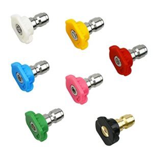 7 pcs 7 color pressure washer spray nozzle tips 1/4 inch quick connector multiple spray degrees for long range nozzle, power washer, rated up to 4000 psi