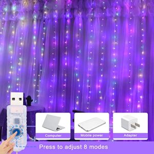 Fuurin Curtain Fairy Light,300 LED Remote Control 8 Lighting Moder USB Powered Waterproof String Light for Indoor,Outdoor,Holiday,Christmas,Garden,Party Decoration (Multicolor)