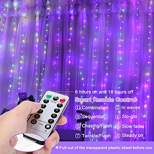 Fuurin Curtain Fairy Light,300 LED Remote Control 8 Lighting Moder USB Powered Waterproof String Light for Indoor,Outdoor,Holiday,Christmas,Garden,Party Decoration (Multicolor)