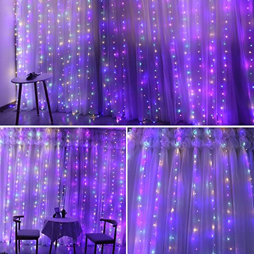 Fuurin Curtain Fairy Light,300 LED Remote Control 8 Lighting Moder USB Powered Waterproof String Light for Indoor,Outdoor,Holiday,Christmas,Garden,Party Decoration (Multicolor)