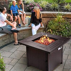 GAOAG Propane Fire Pit Table, 28" Gas Fire Pit,50,000 BTU Auto-Ignition,Outdoor Rattan Square Fire Table with Lid,ETL Certification Summer Table, Winter Pit for Outside Patio, Garden, Backyard