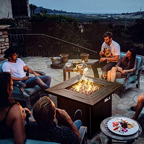 GAOAG Propane Fire Pit Table, 28" Gas Fire Pit,50,000 BTU Auto-Ignition,Outdoor Rattan Square Fire Table with Lid,ETL Certification Summer Table, Winter Pit for Outside Patio, Garden, Backyard