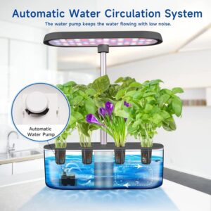 Hydroponics Growing System,8 Pods Herb Garden with 64 LEDs Full-Spectrum Plant Grow Light, Hydroponic Herb Garden with 3.5L Water Tank, 17.78'' Height Adjustable Gardening System, Black