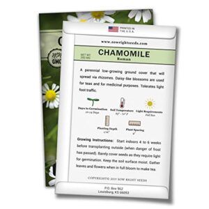 Sow Right Seeds - Roman Chamomile Seeds for Planting - Non-GMO Heirloom Seeds; Instructions to Plant and Grow an Herbal Tea Garden, Indoors or Outdoor; Great Gardening (3)