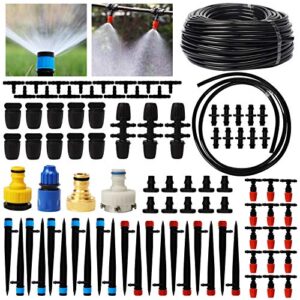 lulu home irrigation system, 89 pcs 138 ft garden irrigation system with adjustable nozzle sprinkler sprayer & dripper automatic patio plant watering kit misting cooling system for greenhouse