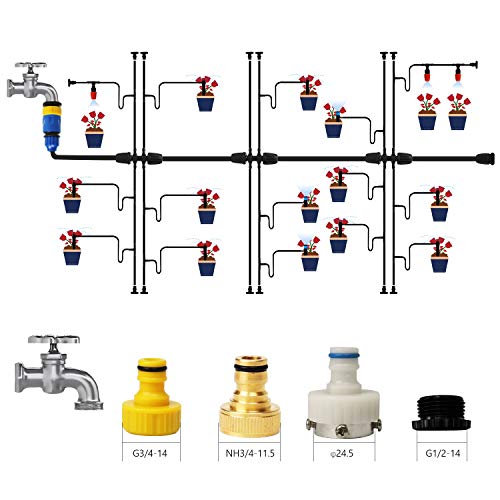 Lulu Home Irrigation System, 89 Pcs 138 FT Garden Irrigation System with Adjustable Nozzle Sprinkler Sprayer & Dripper Automatic Patio Plant Watering Kit Misting Cooling System for Greenhouse