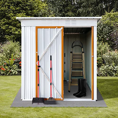 Metal Garden Storage Shed with 2 Integrated Punched Vents and Hinged Door, Outdoor Tood Storage Shed Patio Lawn Care Equipment Pool Supplies Organizer, 64.8" L x 48.54"x 68.07", White