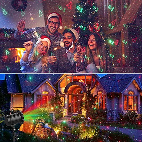 Christmas Projector Lights Outdoor, Christmas Lights Waterproof Landscape Spotlight Red and Green Star Show with Xmas Decorative Lighting for Holiday Indoor Outdoor Garden Patio Wall