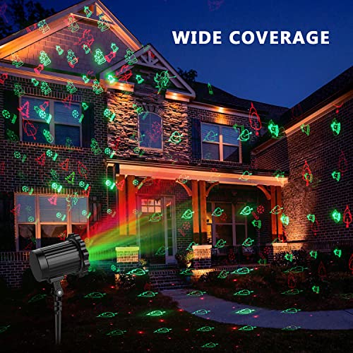 Christmas Projector Lights Outdoor, Christmas Lights Waterproof Landscape Spotlight Red and Green Star Show with Xmas Decorative Lighting for Holiday Indoor Outdoor Garden Patio Wall