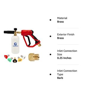 Hourleey Short Pressure Washer Gun with Foam Cannon for Car, 1/4" Quick Connector with 5 Pressure Washer Nozzle Tips, 1 Liter