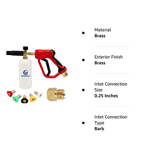 Hourleey Short Pressure Washer Gun with Foam Cannon for Car, 1/4" Quick Connector with 5 Pressure Washer Nozzle Tips, 1 Liter