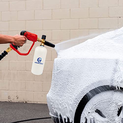 Hourleey Short Pressure Washer Gun with Foam Cannon for Car, 1/4" Quick Connector with 5 Pressure Washer Nozzle Tips, 1 Liter