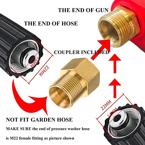 Hourleey Short Pressure Washer Gun with Foam Cannon for Car, 1/4" Quick Connector with 5 Pressure Washer Nozzle Tips, 1 Liter