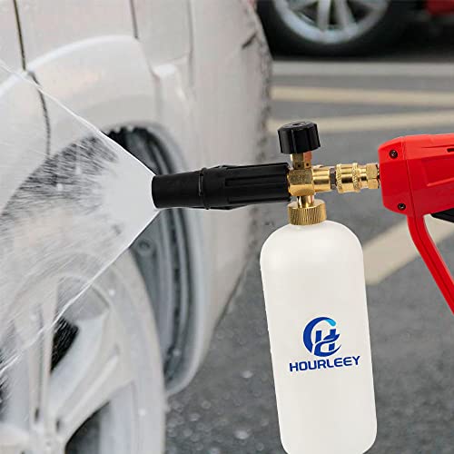 Hourleey Short Pressure Washer Gun with Foam Cannon for Car, 1/4" Quick Connector with 5 Pressure Washer Nozzle Tips, 1 Liter