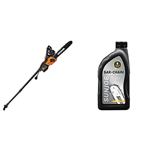 WORX WG309 8 Amp 10" Electric Pole Saw & Sun Joe SWJ-OIL Premium Bar, Chain and Sprocket Oil, All Season Chainsaw Chain Lubrication, Universal Chain Saw Chain Oil for Fast Efficient Cutting, 1-Quart