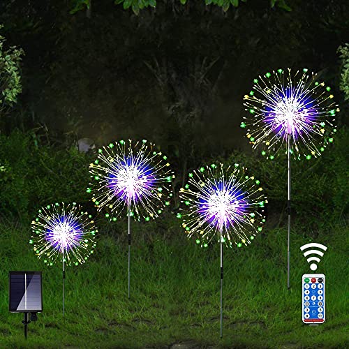 CASAVIDA Firework Light Solar Garden Lights Fairy Twinkle Lights 120LED with Remote Decorative Starbust Lights for Halloween Patio Party C