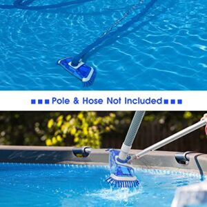 POOLWHALE Jumbo Rectangle Pool Vacuum Head with Side Nylon Bristles, Swivel Hose Connection, EZ Clip Handle,3 Ball Wheels - Connect 1-1/4", 1-1/2" Hose for Cleaning Surface Safe on Vinyl Lined Pools