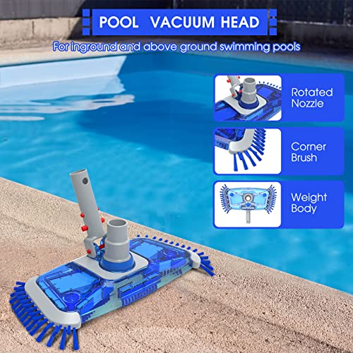 POOLWHALE Jumbo Rectangle Pool Vacuum Head with Side Nylon Bristles, Swivel Hose Connection, EZ Clip Handle,3 Ball Wheels - Connect 1-1/4", 1-1/2" Hose for Cleaning Surface Safe on Vinyl Lined Pools