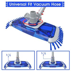 POOLWHALE Jumbo Rectangle Pool Vacuum Head with Side Nylon Bristles, Swivel Hose Connection, EZ Clip Handle,3 Ball Wheels - Connect 1-1/4", 1-1/2" Hose for Cleaning Surface Safe on Vinyl Lined Pools