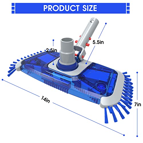 POOLWHALE Jumbo Rectangle Pool Vacuum Head with Side Nylon Bristles, Swivel Hose Connection, EZ Clip Handle,3 Ball Wheels - Connect 1-1/4", 1-1/2" Hose for Cleaning Surface Safe on Vinyl Lined Pools