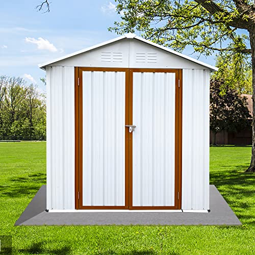 Morhome 6 x 4 FT Outdoor Storage Shed, Outside Sheds & Outdoor Storage,Metal Garden Tool Shed Galvanized Steel with Lockable Door for Backyard, Patio, Lawn, Brown