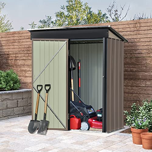 Outdoor Storage Shed,5FT x 3FT Garden Shed,Metal Lean-to Storage Shed with Lockable Door,Tool Cabinet for Backyard,Lawn,Garden,Brown