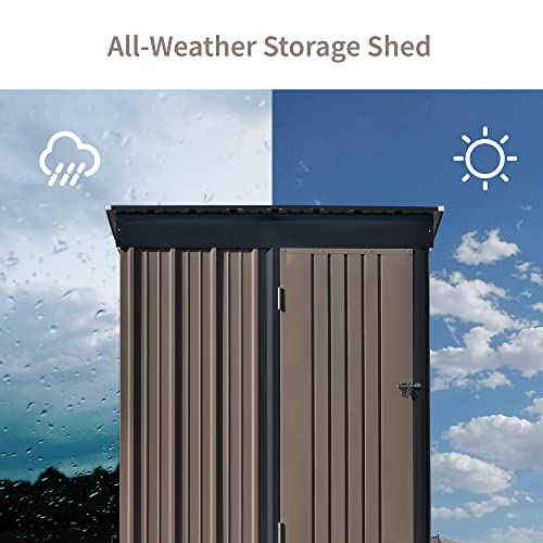 Outdoor Storage Shed,5FT x 3FT Garden Shed,Metal Lean-to Storage Shed with Lockable Door,Tool Cabinet for Backyard,Lawn,Garden,Brown