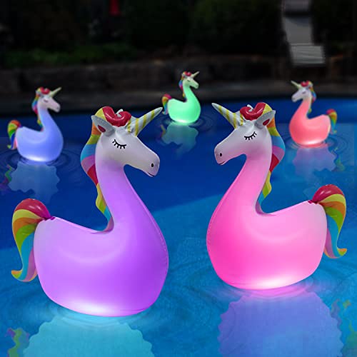 LOGUIDE Floating Pool Lights,Unicorn Pool Party Decorations,2 Pcs Solar Pool Lights Waterproof,Inflatable Pool Lights That Float for Pool Gifts Spa Patio Wedding Party Christmas Decor