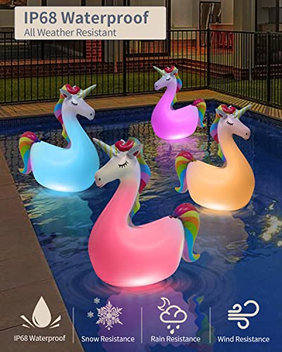 LOGUIDE Floating Pool Lights,Unicorn Pool Party Decorations,2 Pcs Solar Pool Lights Waterproof,Inflatable Pool Lights That Float for Pool Gifts Spa Patio Wedding Party Christmas Decor