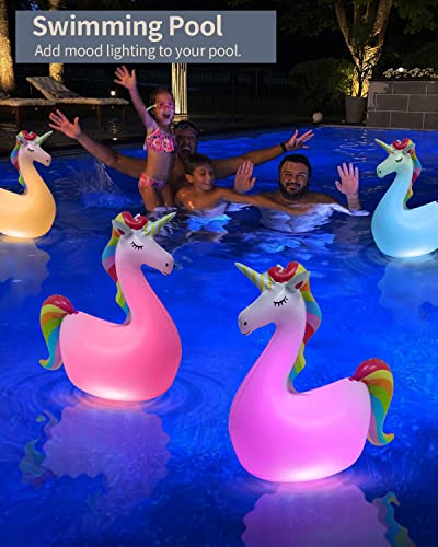 LOGUIDE Floating Pool Lights,Unicorn Pool Party Decorations,2 Pcs Solar Pool Lights Waterproof,Inflatable Pool Lights That Float for Pool Gifts Spa Patio Wedding Party Christmas Decor