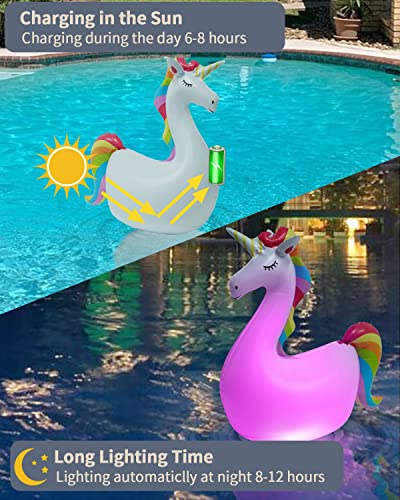 LOGUIDE Floating Pool Lights,Unicorn Pool Party Decorations,2 Pcs Solar Pool Lights Waterproof,Inflatable Pool Lights That Float for Pool Gifts Spa Patio Wedding Party Christmas Decor